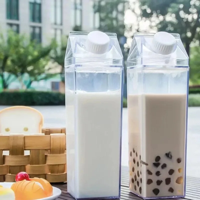500ml/1000ml Milk Carton Water Bottle Transparent Plastic Portable Clear Box for Juice Tea Milk Bottles Drinking Cup Reusable