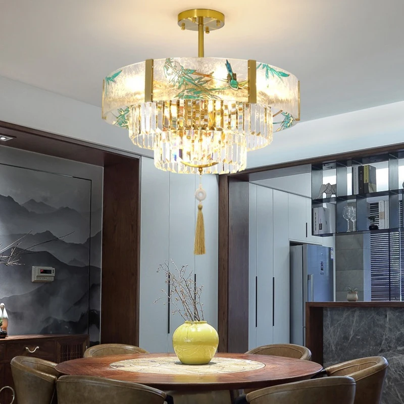 Modern Crystal Chandelier Luxury Large Ceiling Light Vintage Enamel Led Chandelier For Living Room Dining Room Indoor Lighting