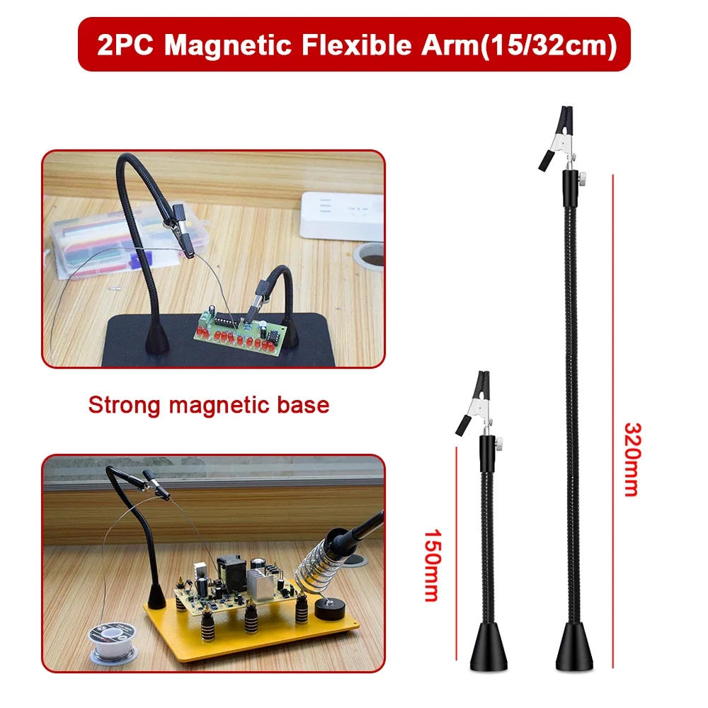 NEWACALOX Soldering Third Hand Tool PCB Holder with Magnetic 4Pcs Flexible Arms Crafts Jewelry Welding Workshop Helping Station