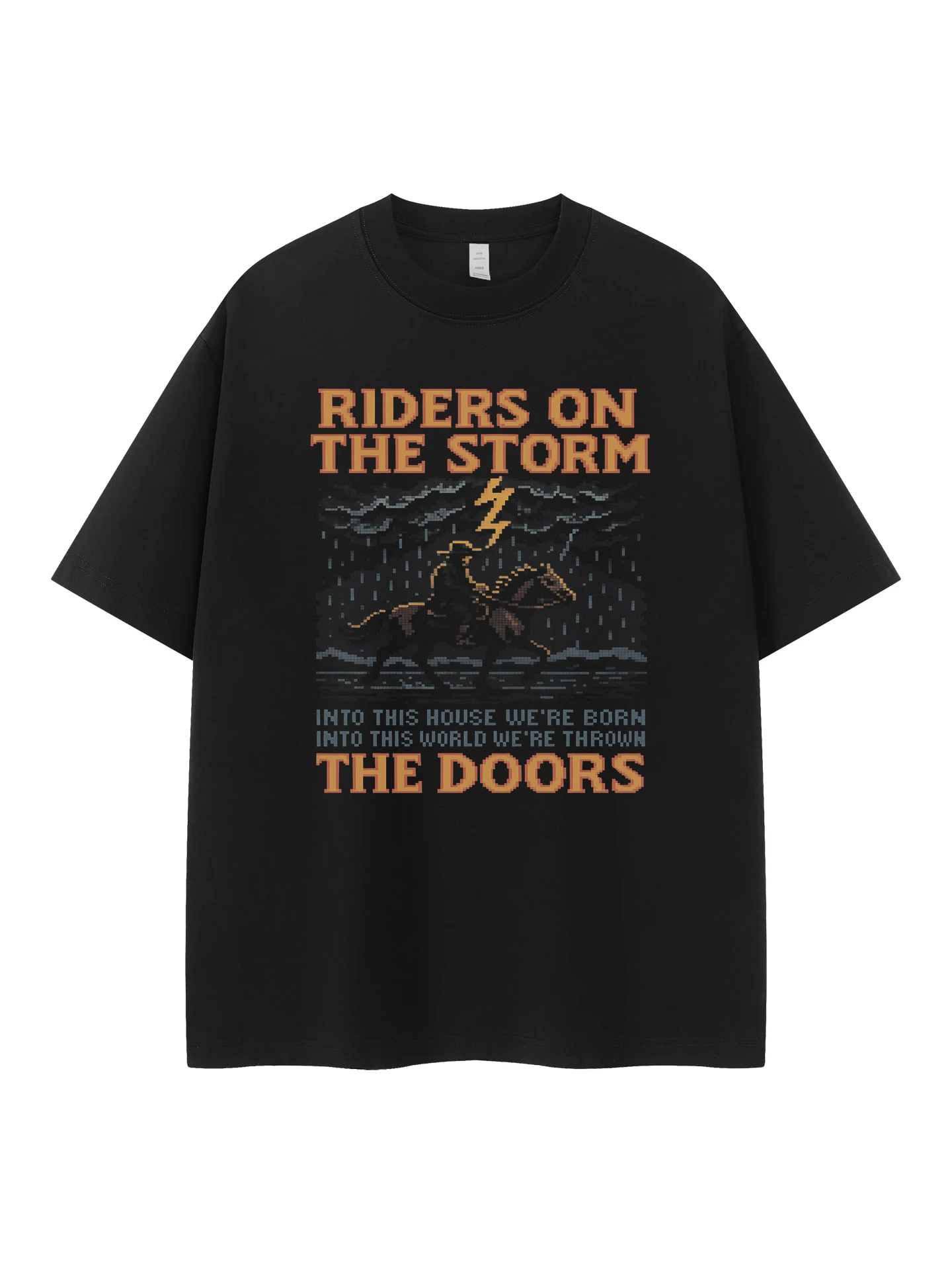 Retro American Streetwear Vintage Loose Fit round Neck Short Sleeve T-Shirt Pure Cotton Rock Band the Doors Casual Fashion
