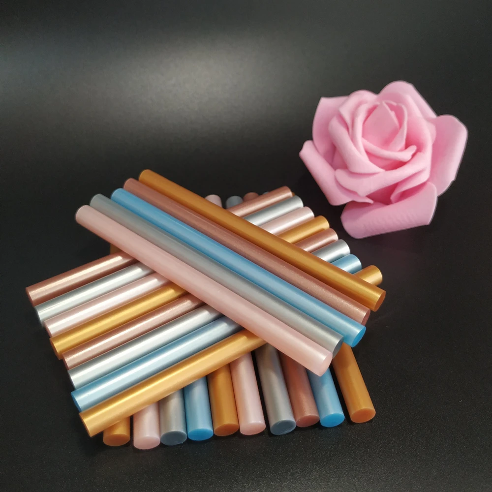 接着剤スティックホットグルー,20個セット,7x100mm,レトロブロンズ,ピンク,ゴールド,接着剤,グリッターフィルム