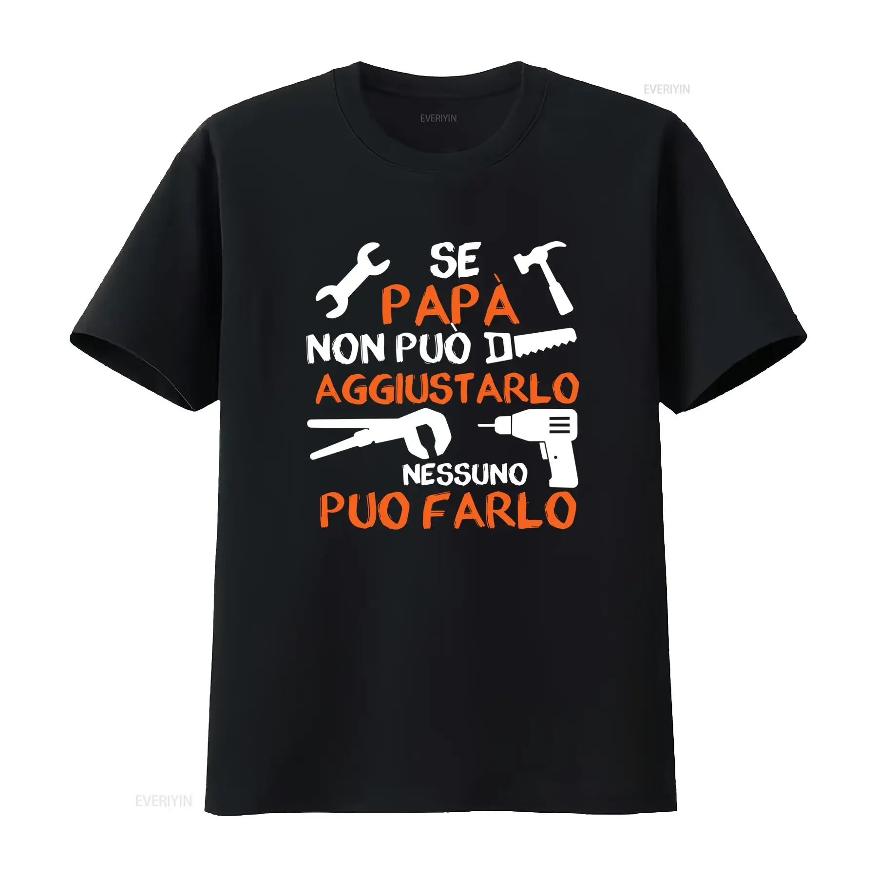 Maglietta Uomo Divertente con Frase Italiana Se Papà Non Lo Spara Design Attrezzi Blu Reale Top Casual Estate Tessuto vintage