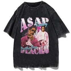 Streetwear Asap Rocky Graphic Print Men Washed T-Shirt Fashion Vintage Punk Hip Hop Short Sleeve T Shirt Summer Cotton Tees wear