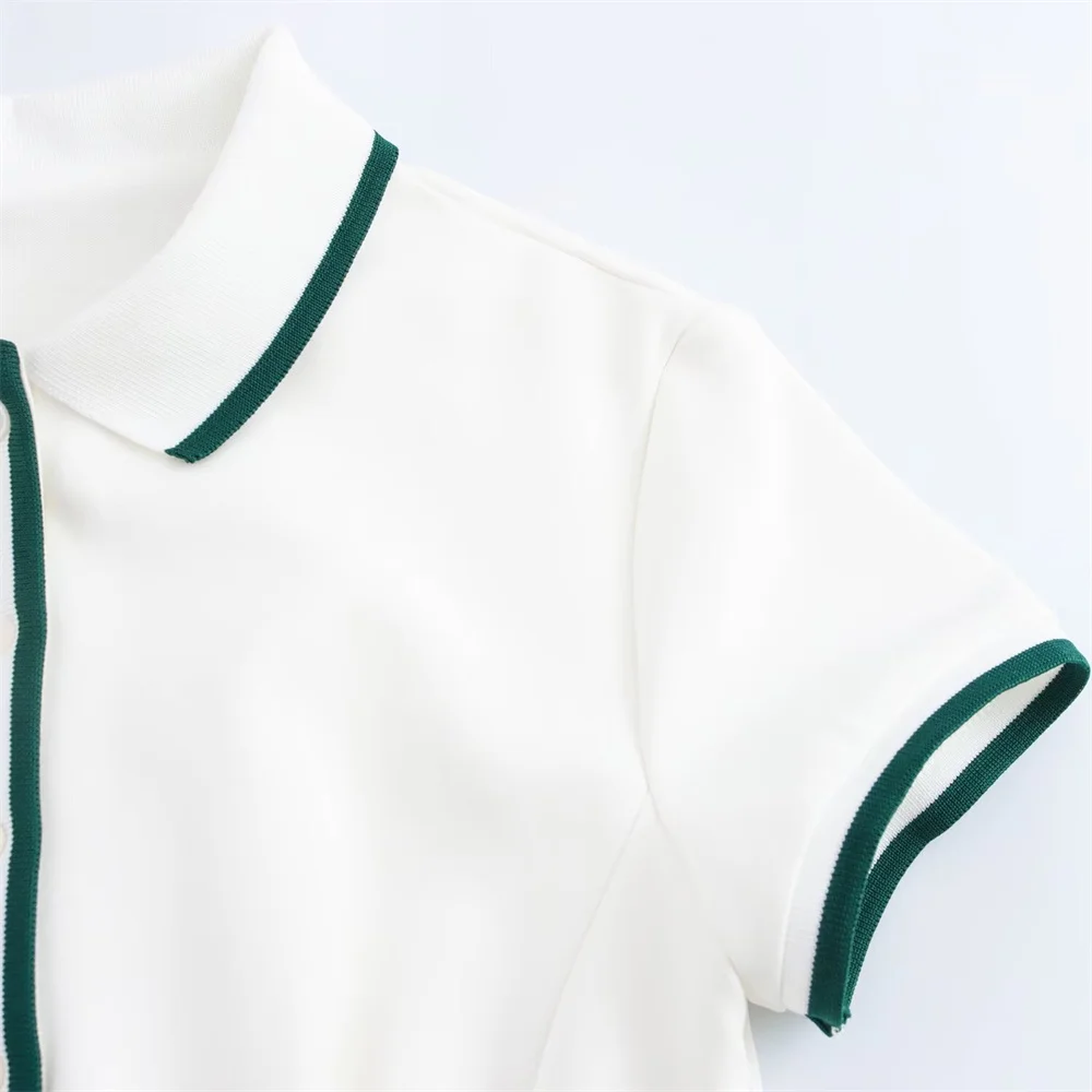 BM&MD&ZA Robes polo à manches courtes pour femme en col contrasté blanc et ivoire pour un style preppy et décontracté