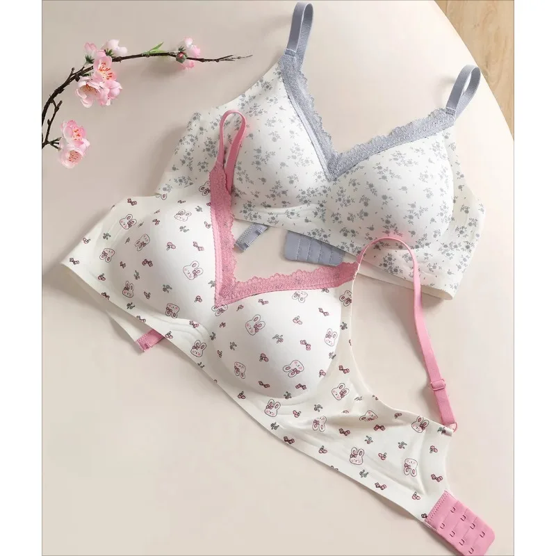 Underwear Women Small Breasts Gather Lace Edges Floral Comfortable Bra Soft Support Pull Up Support Anti-sag Beautiful Back Bra