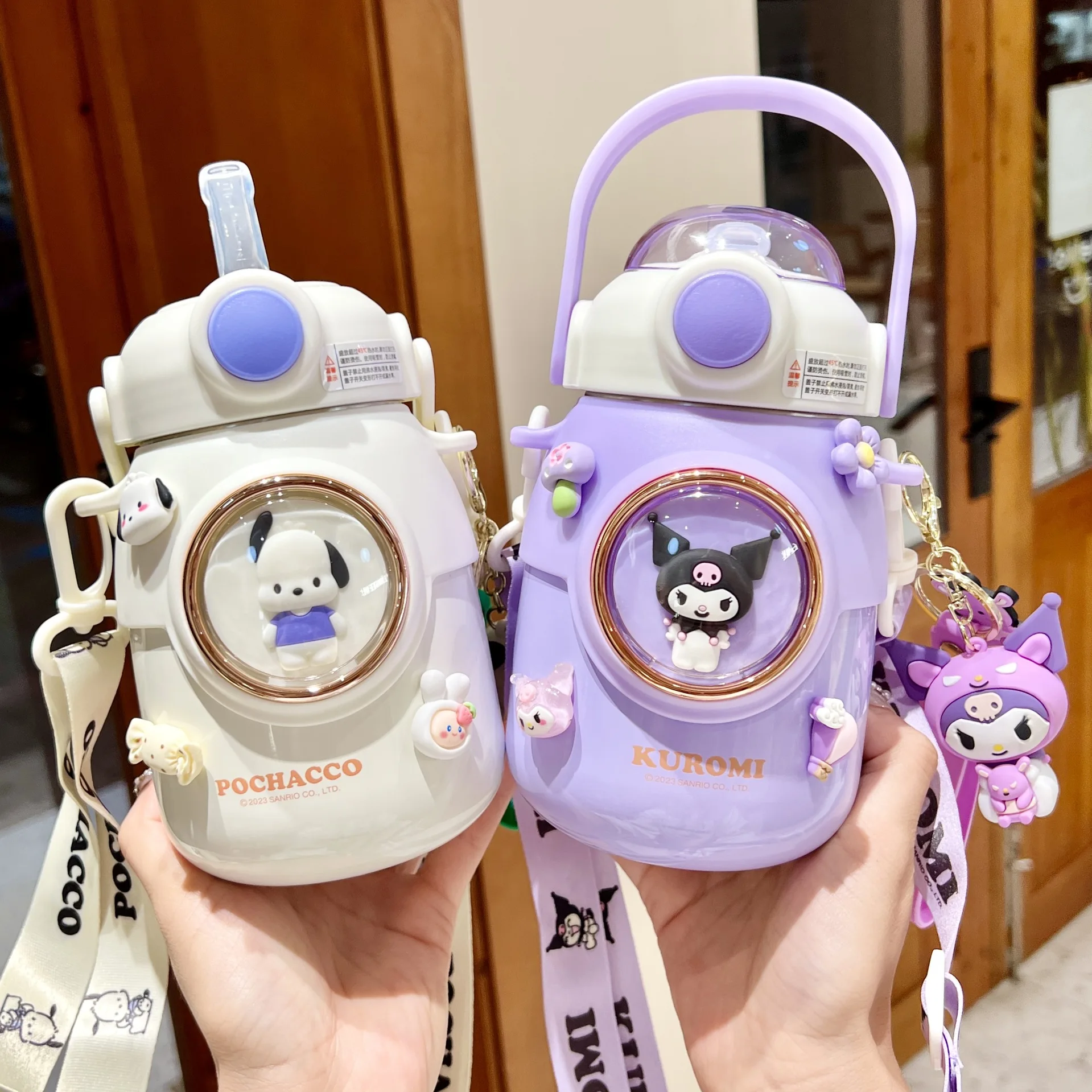 

Детский термос Sanrio Kuromi, школьный специальный милый соломенный вакуумный стаканчик для девочек, большой живот, 700 мл, Cinnamoroll Kawaii, веревочный чайник