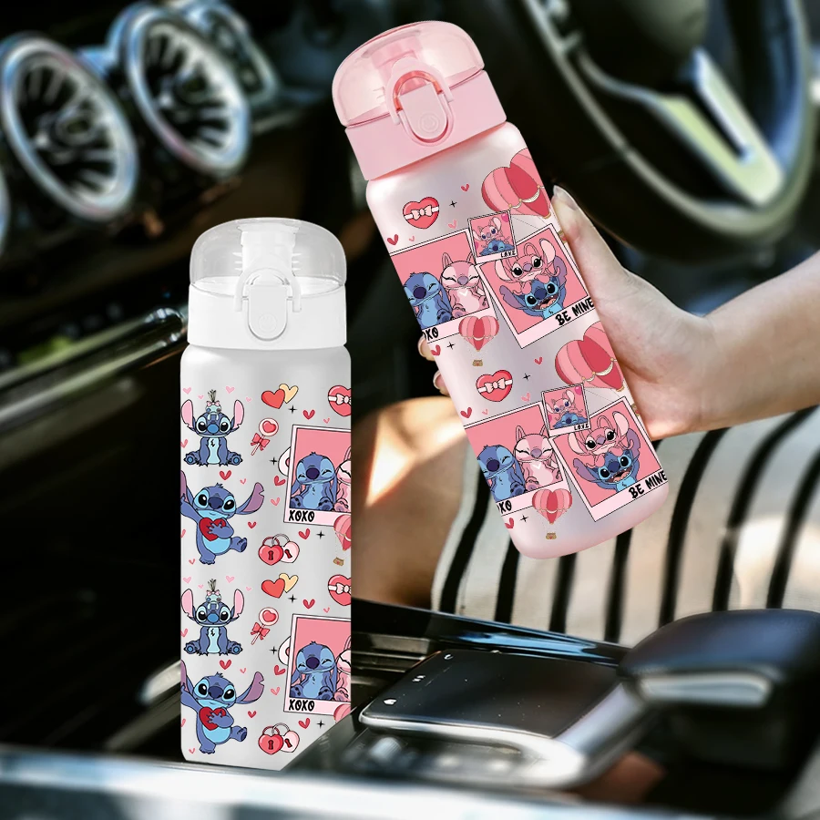 1 個ディズニーステッチラブパターン 26 オンスプラスチックウォーターボトルアウトドアスポーツウォーターカップ誕生日/ホームカミングギフト