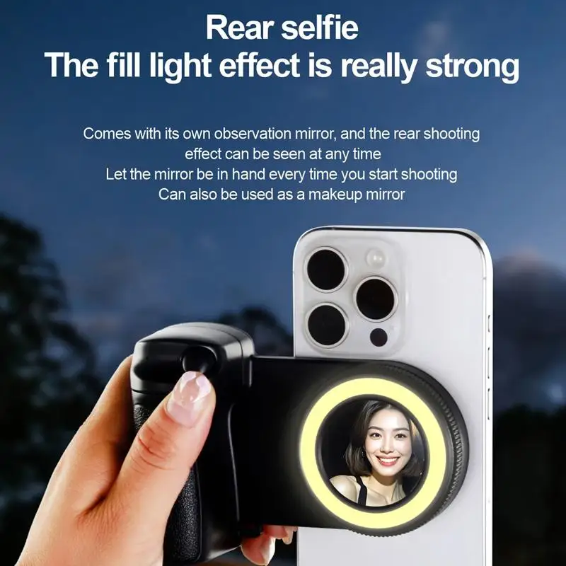 BBC-9 Magsafe Phone Selfie Fill Light Magnetic Handle 5-step Adjustable Rear Camera Selfie Ring Light Remote Wireless Control