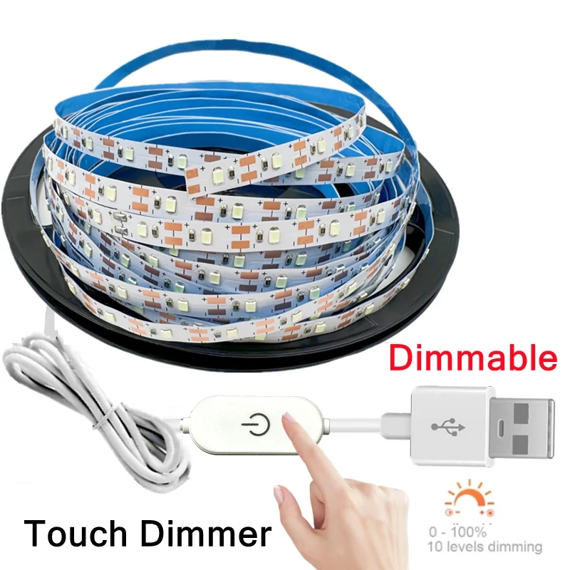 

Touch Dimmer White LED Strip Light USB 5V 2835 LED Lights Warm Flexible Lighting Ribbon Tape Backlight Wall Room Decoration