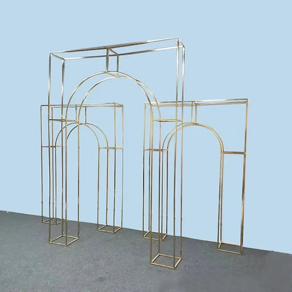 f30 white/sliver/ Gold Geometric Wedding Arch Backdrop Stand Kit Glittering Floral Arrangement Frame for Outdoor Garden Party