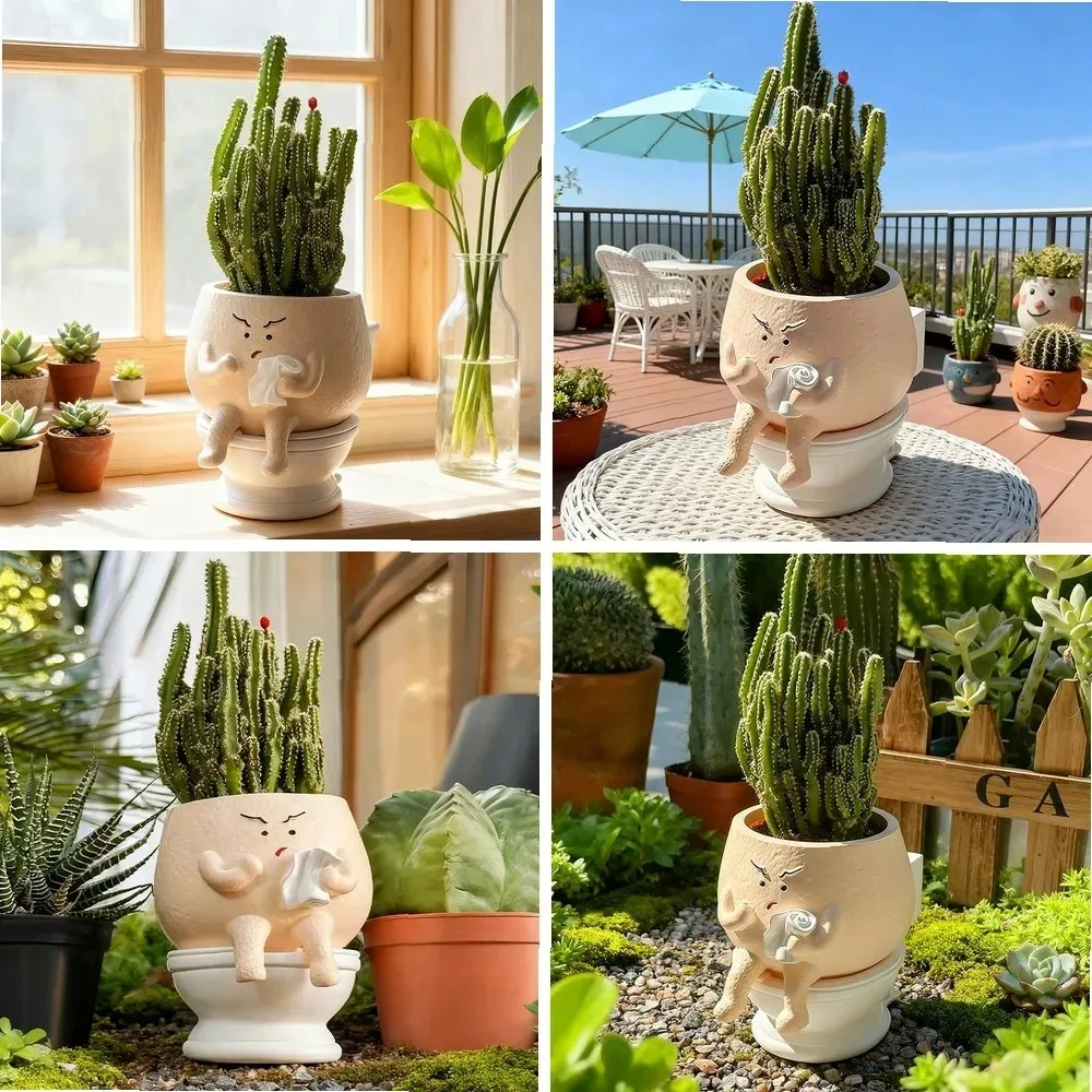 Funny Toilet Succulent Flowerpot Ornament Creative Cute Green Plants Flowerpot Office Study Flowerpot Decoration
