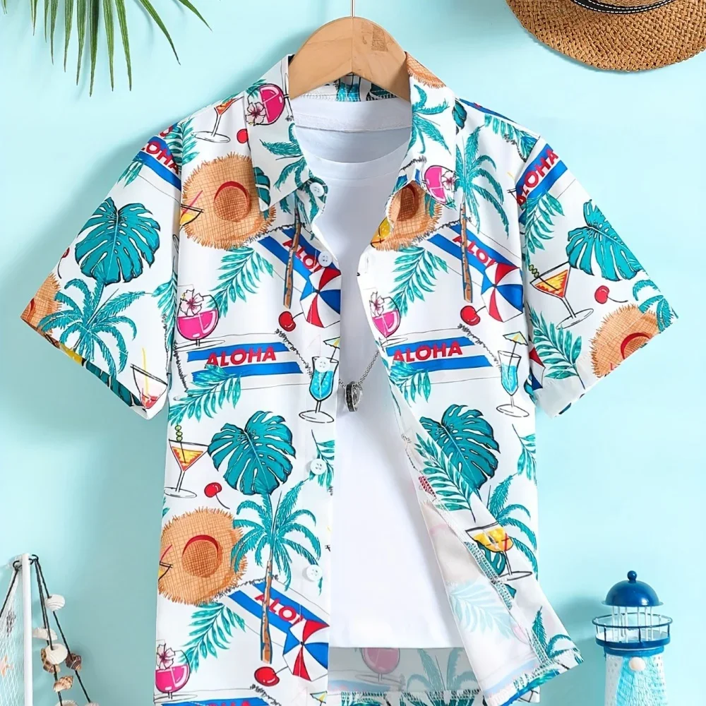 

Hawaiian Shirt Coconut Tree 3D Printing Pattern Holiday Beach Seaside Tops Outdoor Clothing High-end Fashion Home Installation