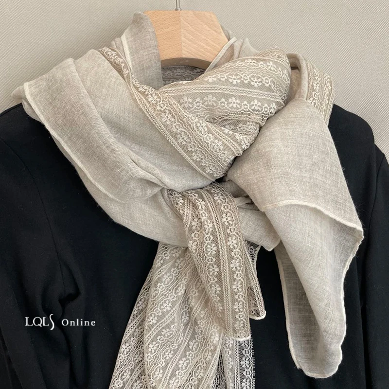 

Designer Brand 목도리 2023 New Lace Linen Scarf Women Warm Large Shawl Solid Color Head Wraps Cotton Hijab Scarves Female Hot Sale