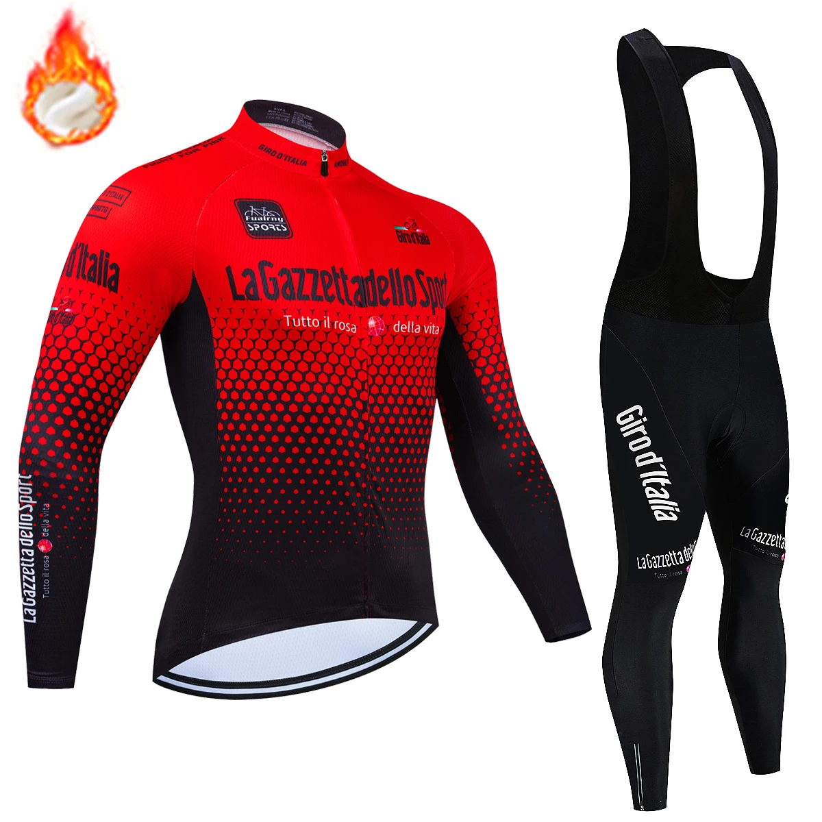 Herren Winter Thermo Fleece Radtrikot Sets Langarm Fahrradbekleidung MTB Bike Wear Tour De Italy 2024 Fahrradanzug – Detail 8
