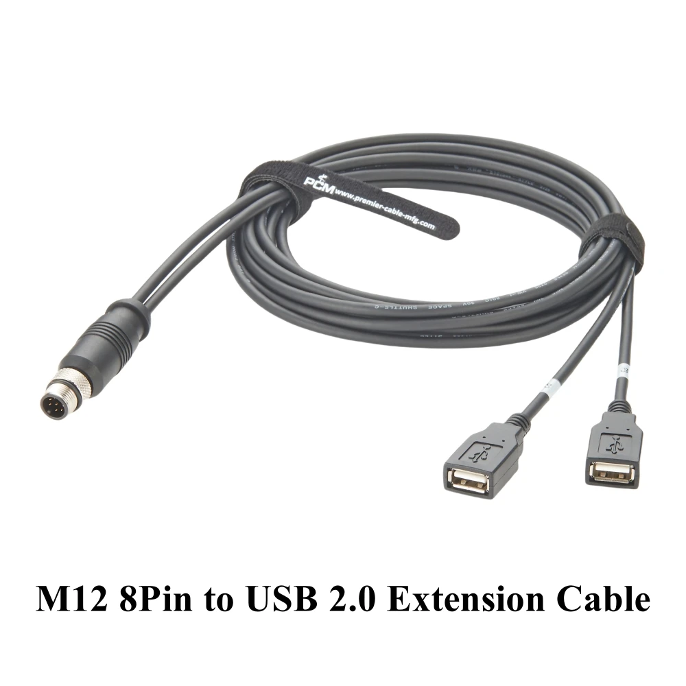 M12 A Code 8 Pin Male to Dual USB 2.0 Female Extension Cable IP67 Waterproof M12 Y Splitter Cable Compatible M12-2USB-300
