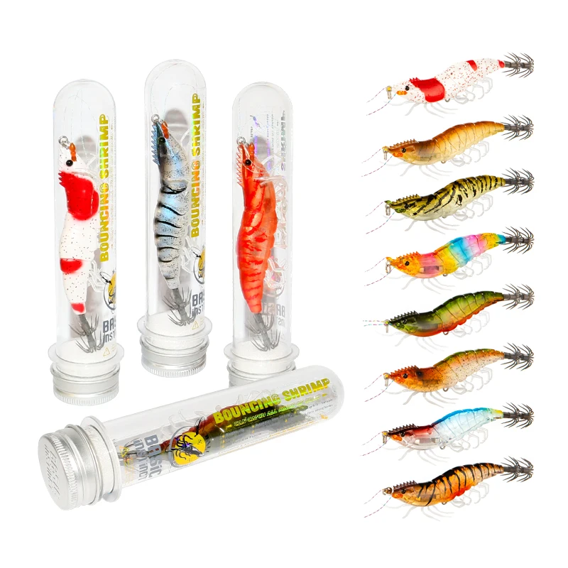 New 10g/80mm Fishing Wood Shrimp Squid Lure Artificial Jigging Lures Hard Bait Octopus Cuttlefish Squid Hook Luminous Egi Pease