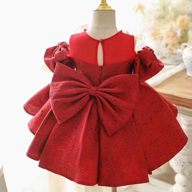 New Baby Girls Birthday Baptism Princess Ball Gown Children Fashion Beading Bow Wedding Party Performances Dress g129