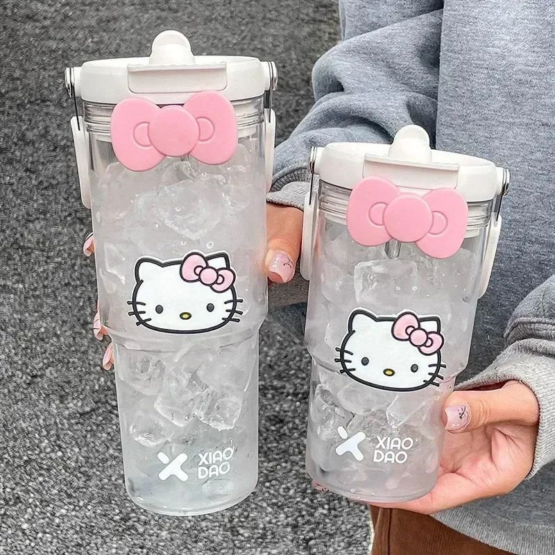 Hello Kitty Plastic Water Cup Kawaii Sanrio Cartoon Large Capacity Straw Cup Cute Outdoor Portable Beverage Bottle Kids Gifts