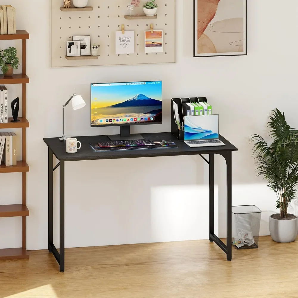 Escritorio de computadora de estilo simple y moderno para juegos de escritura de estudio de oficina en casa, escritorio negro resistente y espacioso de 47 pulgadas