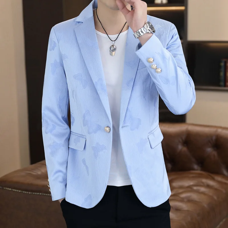 

HOO 2024 Men's Spring New blazer Youth Casual Slim Single Button blazers