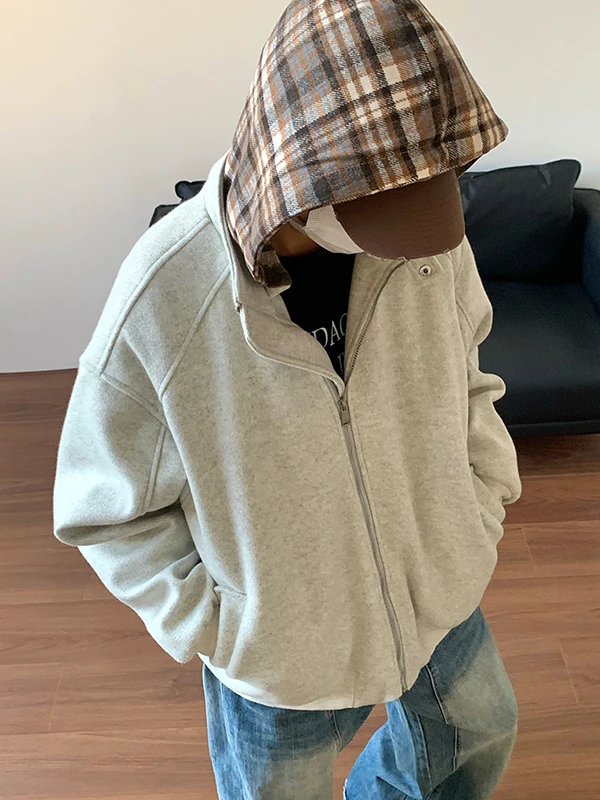 

American Plaid Hooded Cotton Jaet Men's Casual Loose Woolen Coat Trendy Brand Design Autumn Winter Faion Outerwear