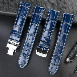 It is suitable for Longines strap, leather craftsman, moon blue crocodile pattern, magnificent Comcas male belt 19 20 21mm