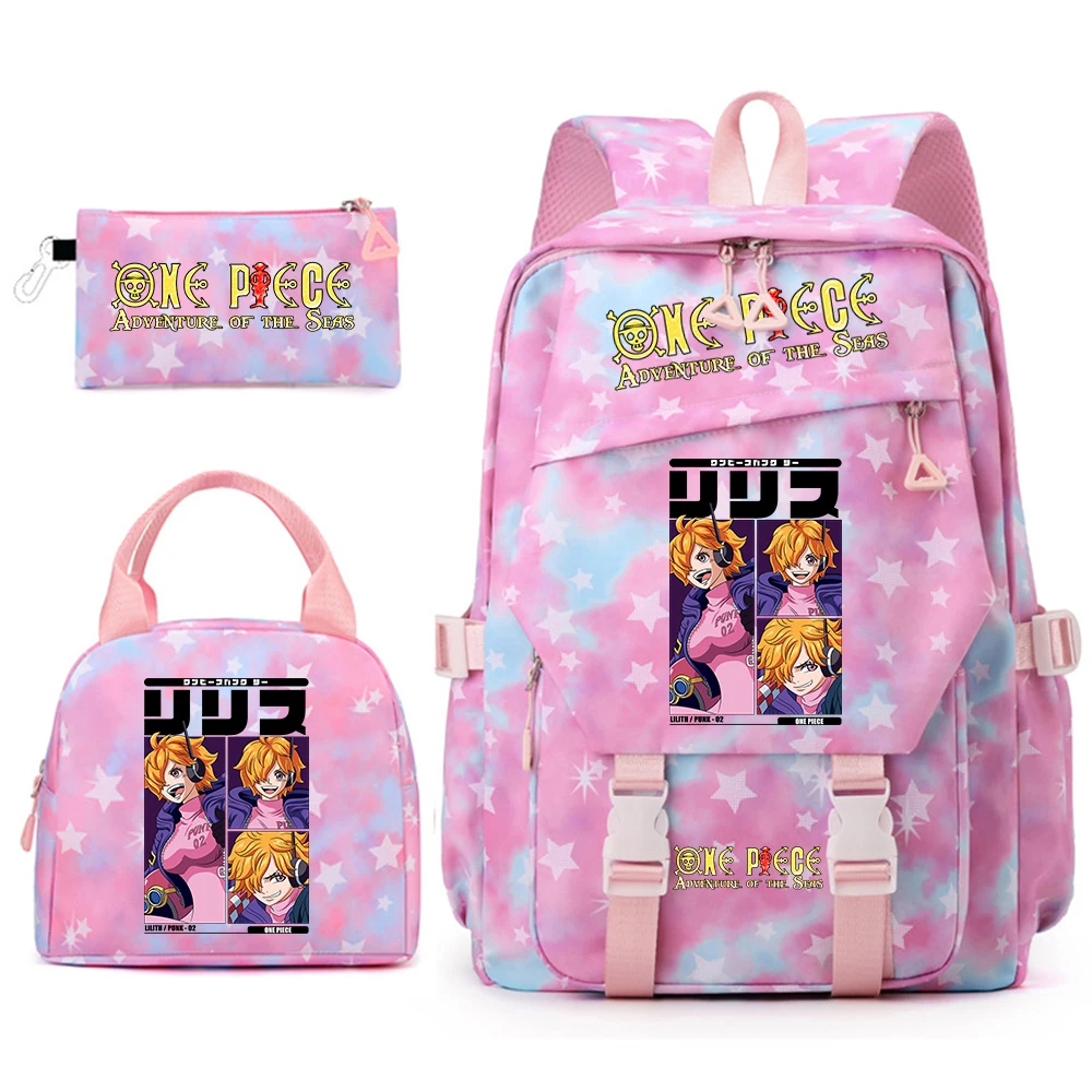 Mochila escolar con estampado de Lilith de One Piece para niñas con lonchera y estuche para lápices, mochila ligera y duradera para niños