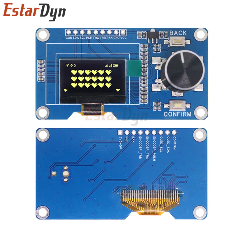 Estardyn 0.96" OLED Module / EC11 Encoder | White/Blue/Yellow Blue Display | I2C Interface | HD Screen for Arduino DIY Projects