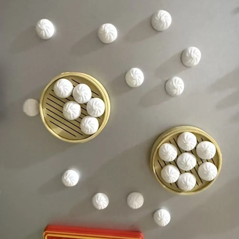 Creative Simulation Steamed Buns/Dumplings Fridge Magnet 3D with Steamer Refrigerator Magnet Fridge Decorative Home Kitchen