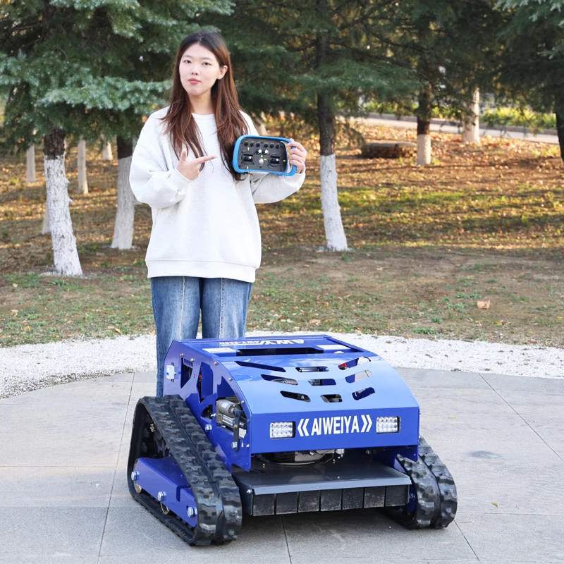 Cortacésped de rotación cero con control remoto personalizado, cortacésped automático tipo pista robot, precio del fabricante