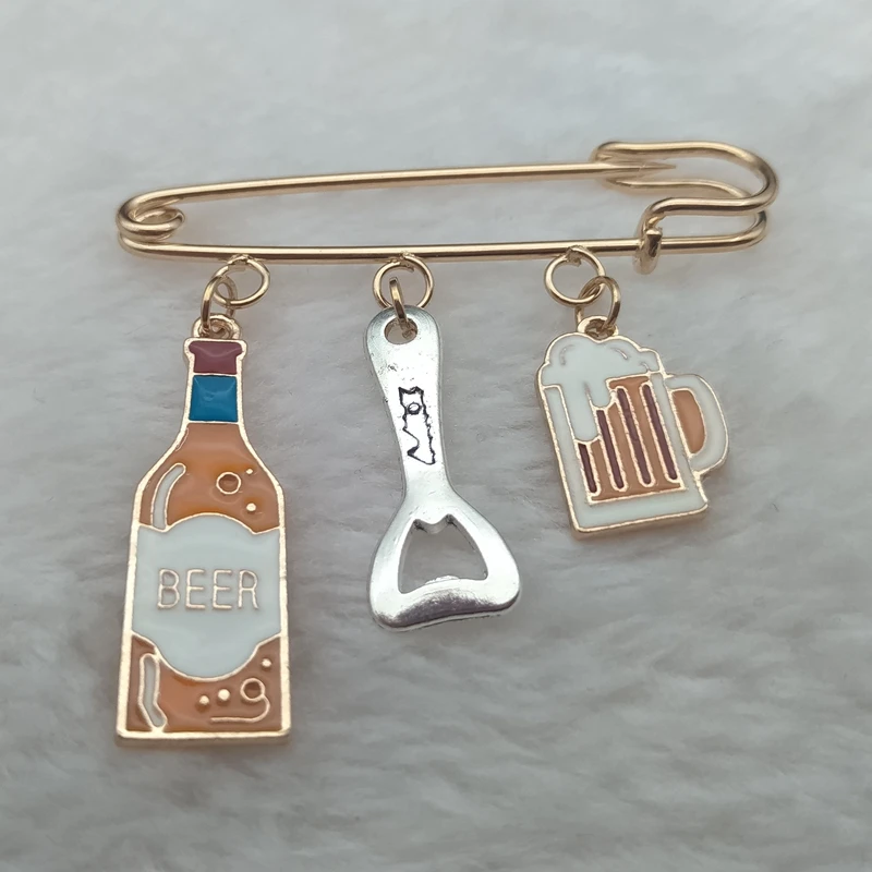 New fashion mini cute beer mug pin red wine bottle cup brooch enamel juice pin couple best friend pin