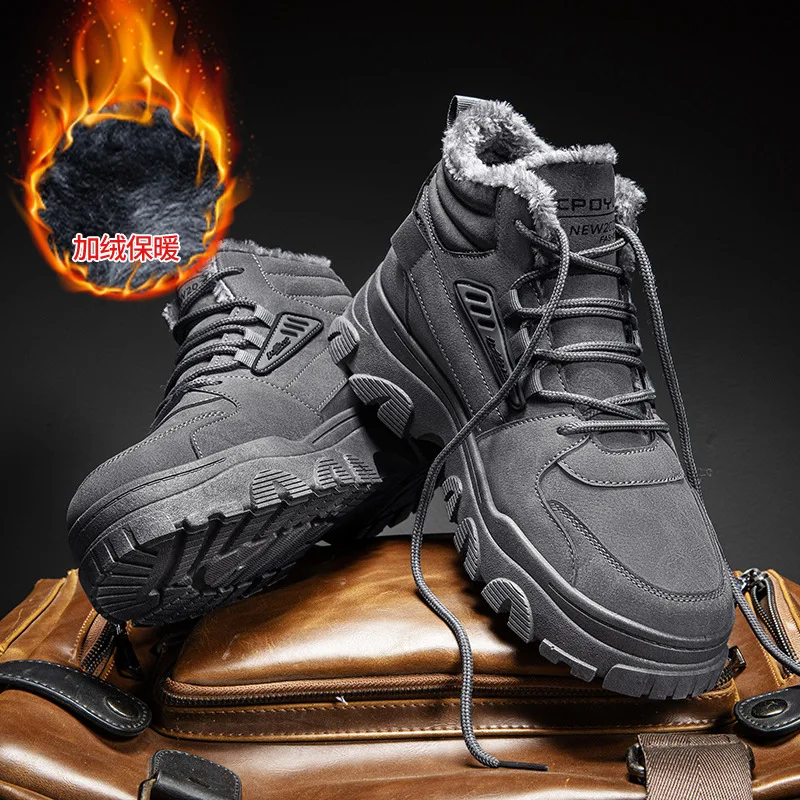 Winter Men‘s Boots High Top Waterproof Work Boots For Men Lace Up Platform Ankle Boot Non-slip Hiking Boots Casual Shoes for Men