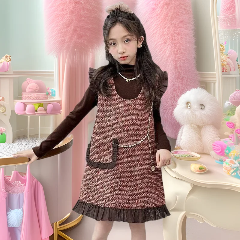 

Girls Dress Set2025Autumn Winter New Plaid Vest Dress Long Sleeve Two-Piece Set for Older Children Trendy
