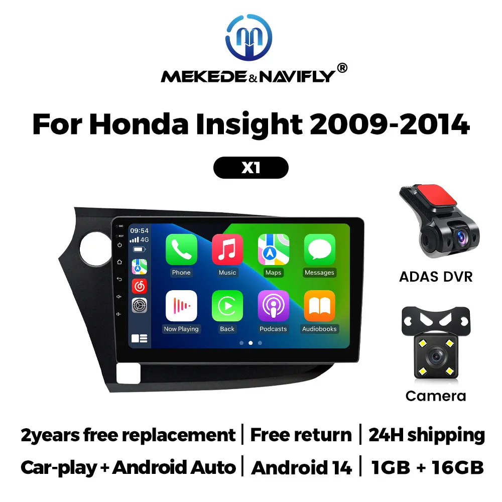 Android 14 Autoradio 2 GB + 32 GB Draadloze Carplay Voor Honda Insight 2 2009 - 2014 Navigatie GPS Multimedia Video Player IPS Scherm