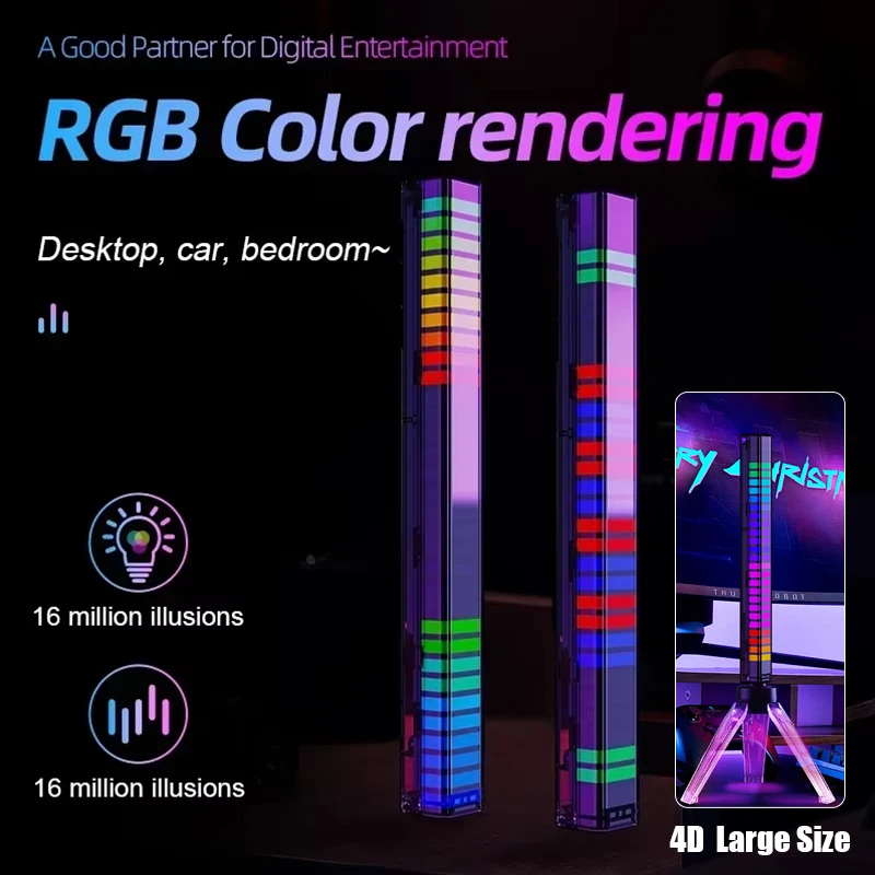 

4D/3D RGB звуковой светильник, светодиодный атмосферный светильник, синхронизация музыки, многоцветный светильник для вечеринки, киберспорта, игровой комнаты, украшение автомобиля
