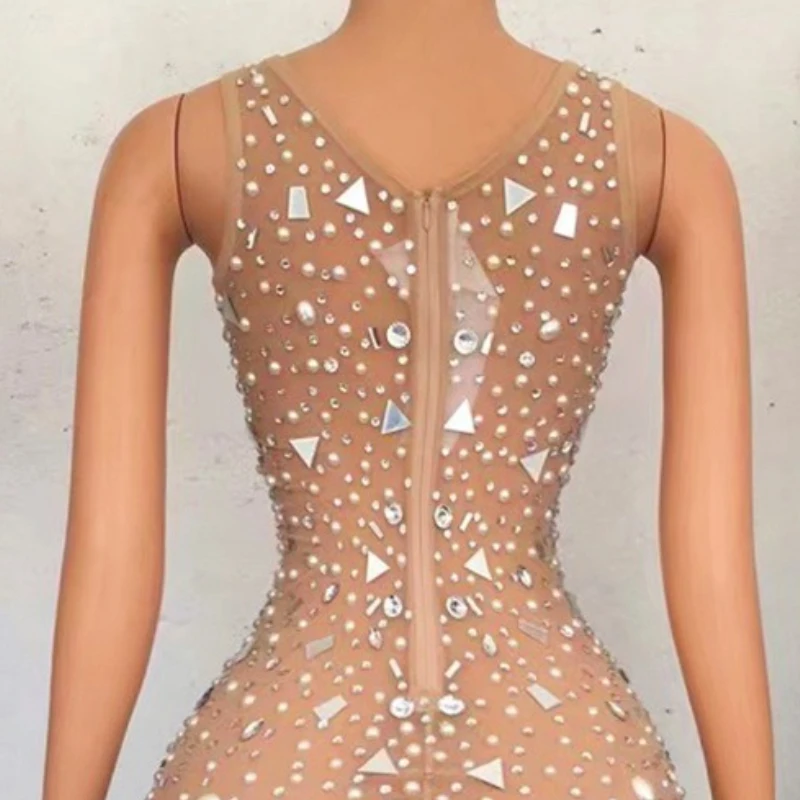 لامعة عارية شبكة العروس الأم فستان مطرز أنيق المرأة رداء غير رسمية Vestido Piedras Brillantes فساتين ماكسي لضيف الزفاف