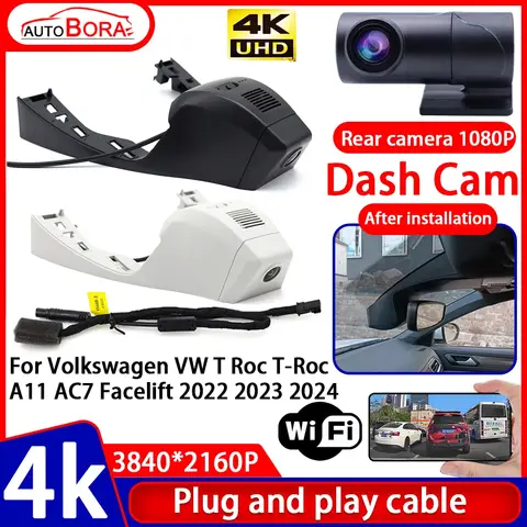 Video Recorder Night Visio 4K UHD Plug and Play Car DVR Dash Cam for Volkswagen VW T Roc T-Roc A11 AC7 Facelift 2022 2023 2024