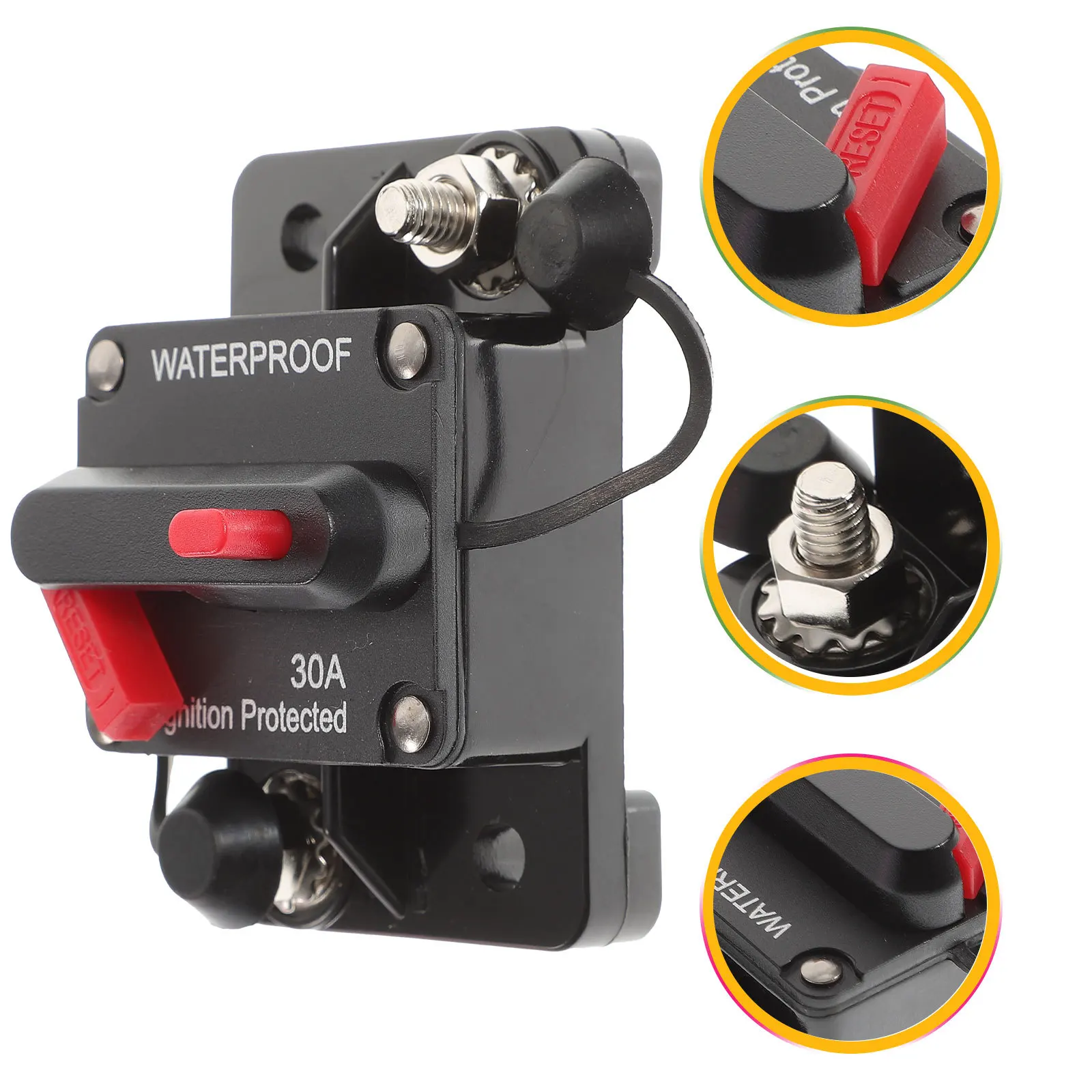 

Circuit Breaker 30A 12V~36V Auto Reset Fuse For Car Truck Rv Marine Trailer Panel Mount Waterproof Dustproof Mini Breaker