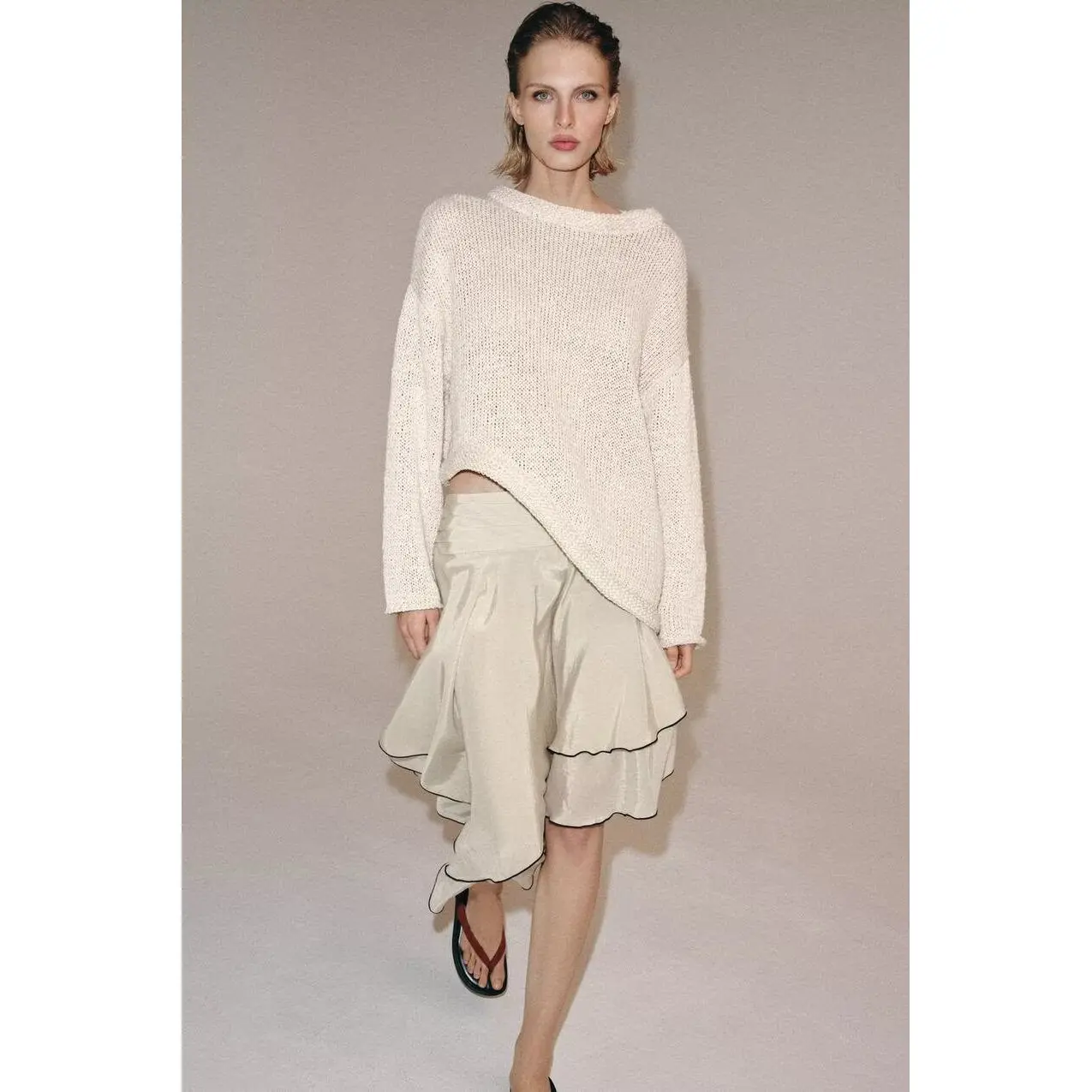 Fashion Asymmetric Layered Decoration Skirt High Waist A-Line Standard Fit Polyester Fiber No  Spring Collection