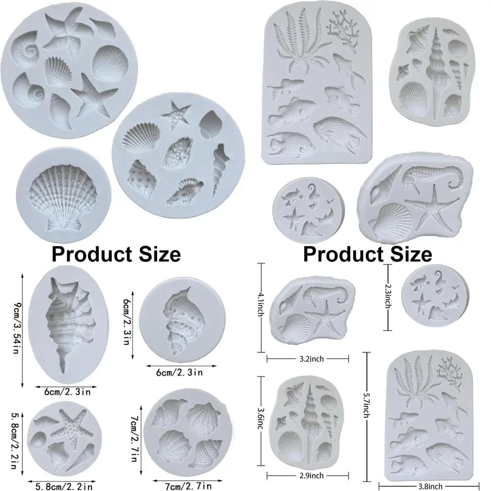 

3 pcs marine theme cake fondant silicone mold seashell conch starfish coral baking molds for diy cake decoration chocolate candy