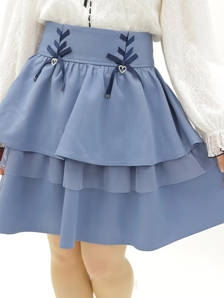 

Модная юбка-шорты для девочек с многослойным дизайном, декоративным поясом, из полиэстера, со средней талией, А-силуэт