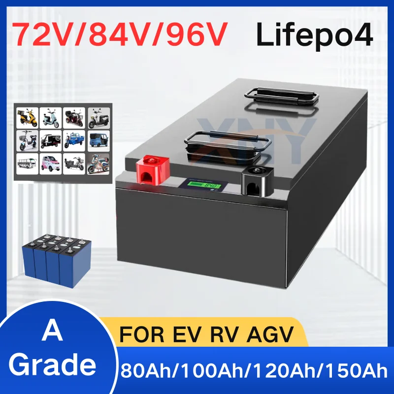

LIFEPO4 battery 72V 84V 96V 100AH 110AH 120AH 125AH 130AH iron phosphate battery pack with BMS for EV RV AGV Golf Cart