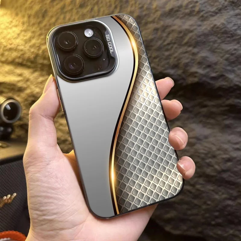 

Silver and gold rhombus pattern phone case for iPhone 16 15 14 13 12 11 Pro/ Max/Plus shock-proof rear cover anti-fingerprint