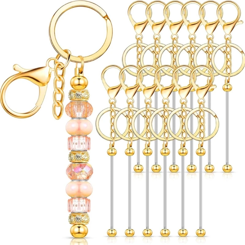 Portable 24 Pcs Beadable Keychain Charm Set Sturdy Alloy Blanks Beading Keyring Accessories for Craft Suppplies Jewelry