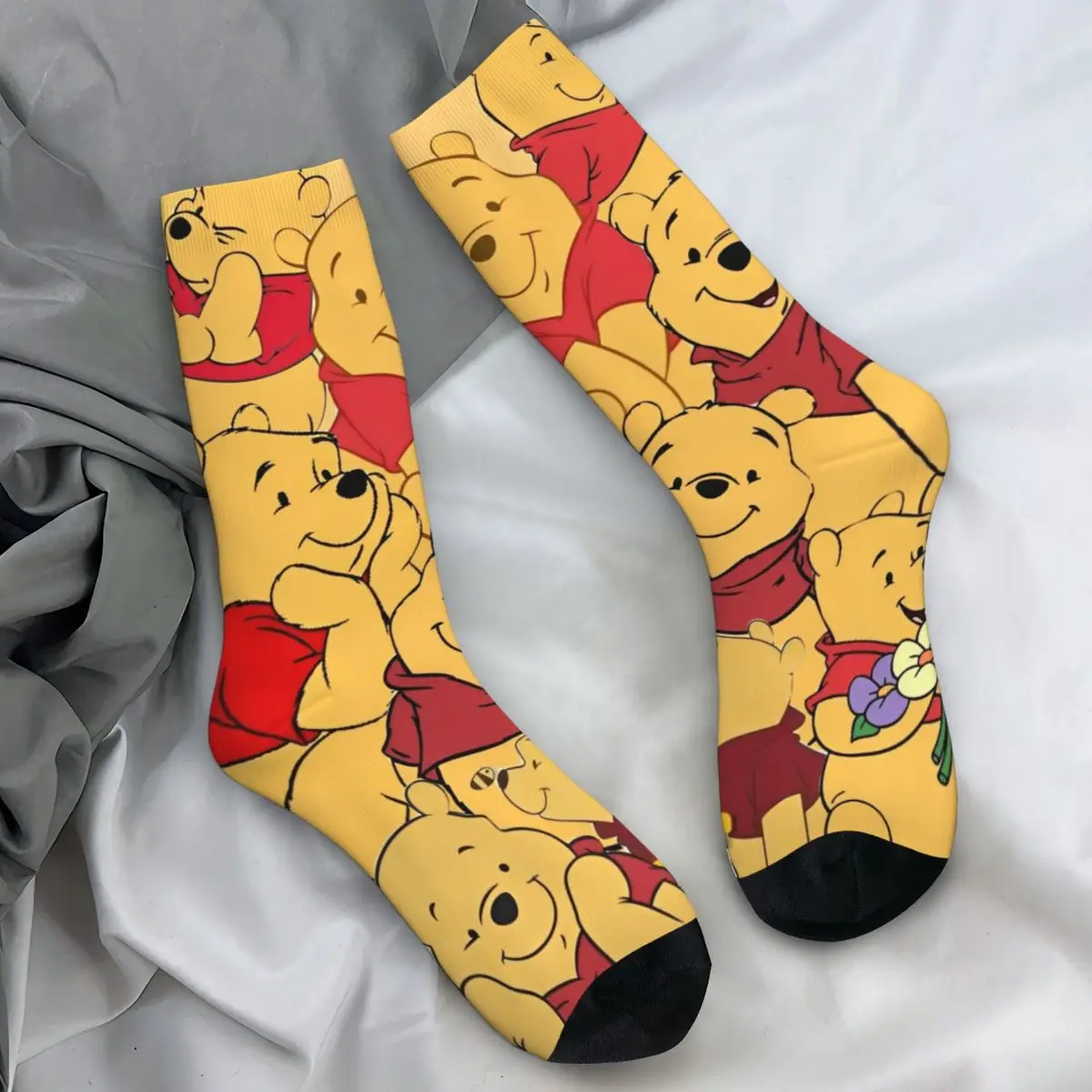 Winnie The Pooh Socks Cartoon Honey Bear Casual Stockings Spring Non-Slip Unisex Men Socks High Quality Graphic Cycling Socks