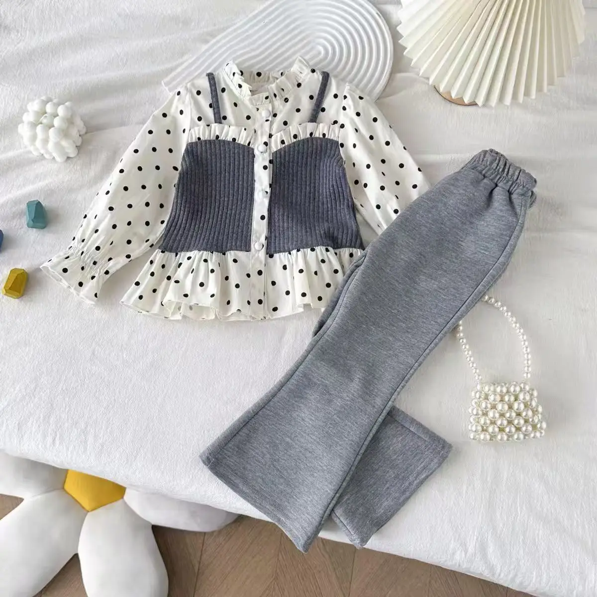 

2026 Summer New Arrival Girls 2Pcs Set Collared Lace Ruffled Sleeve Blouse + Asymmetrical Skort Kids Casual Party Outfit 2-9Y