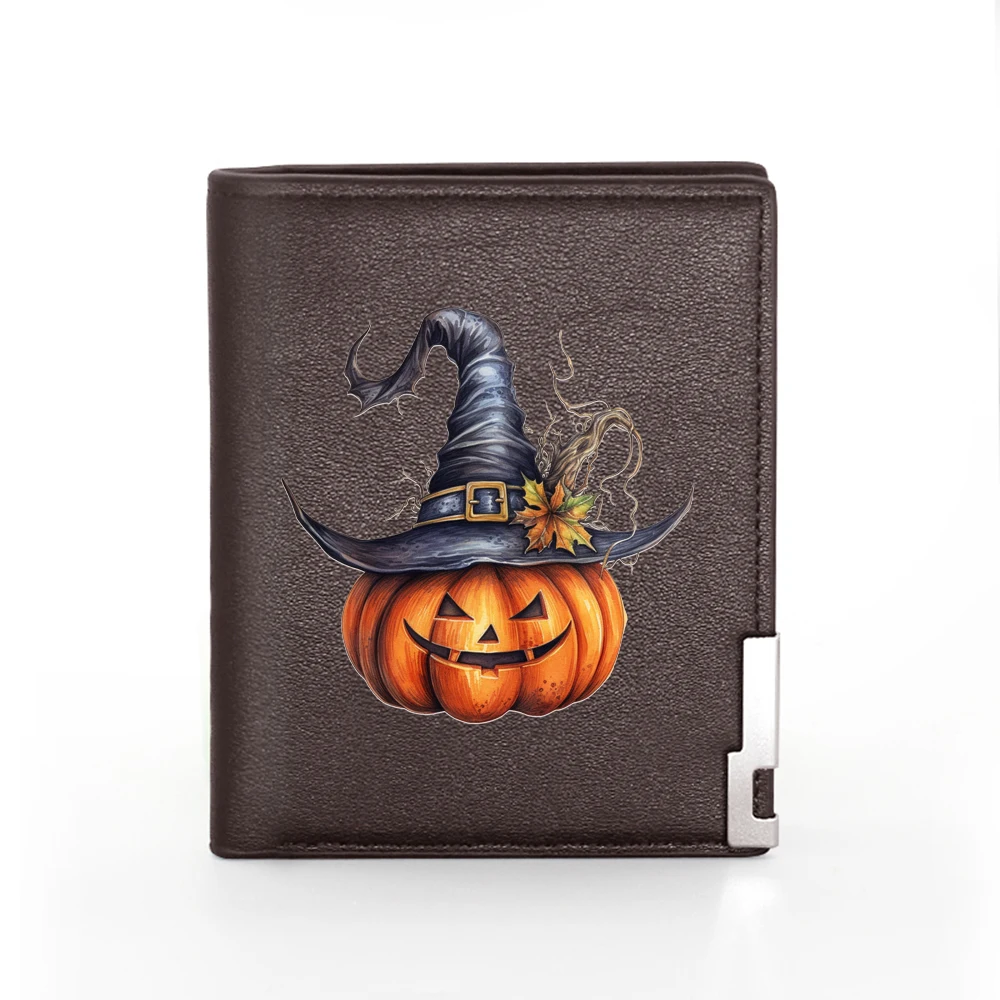 New Arrivals fashion Halloween Pumpkin Wizard Printing Pu Leather Wallet Men Women Billfold Credit Card Holders Short Purses