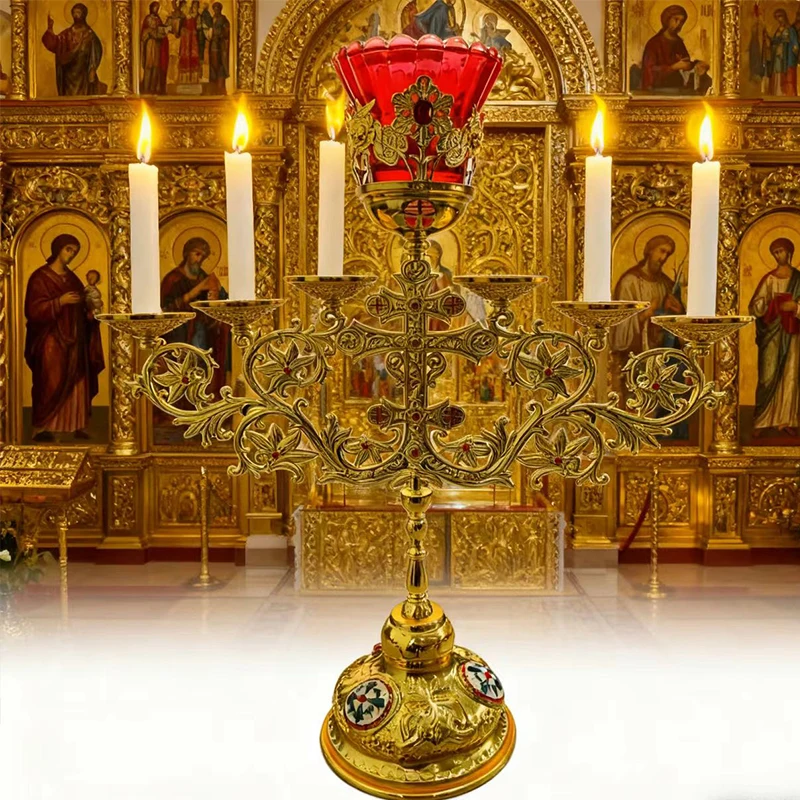 جديد 2026 عيد الفصح مصباح زيت الأرثوذكسية مع الكأس والصليب سبائك الزنك الأحمر الزجاج الفتيل حامل الدينية المنزل مذبح الكنيسة ديكور