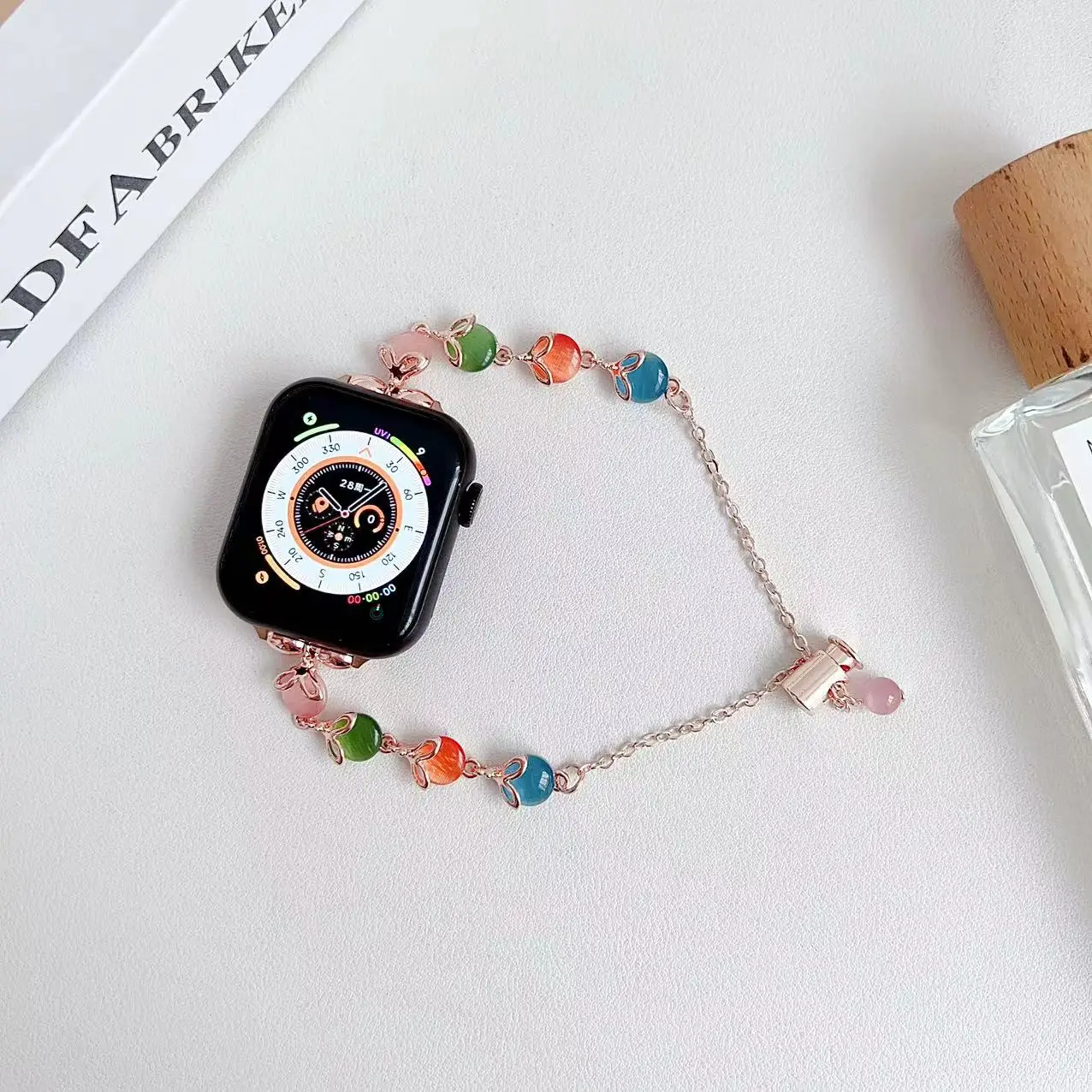حزام مجوهرات لساعة أبل بسوار معدني قابل للتمدد وسلسلة Iwatch 987654 حبة أوبال حلوة للغاية SE مع Series40 41 44 45 49 ملم