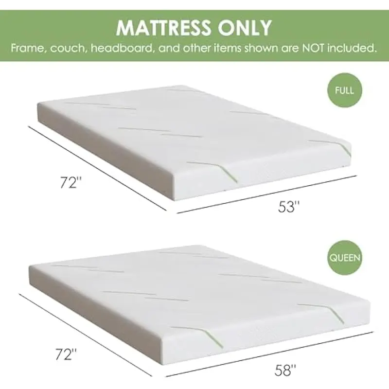4 Inch Full Size Sofa Bed Mattress 72 x 53 Inches with Gel Infused Memory Foam Core Breathable Removable Washable Cover Medium F